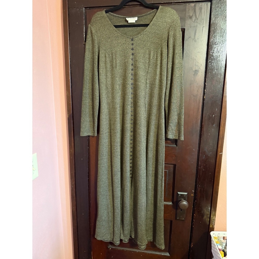 Vintage In Touch Grey Marled Knit Button Front Maxi‎ Dress Womens Shoulder Pads